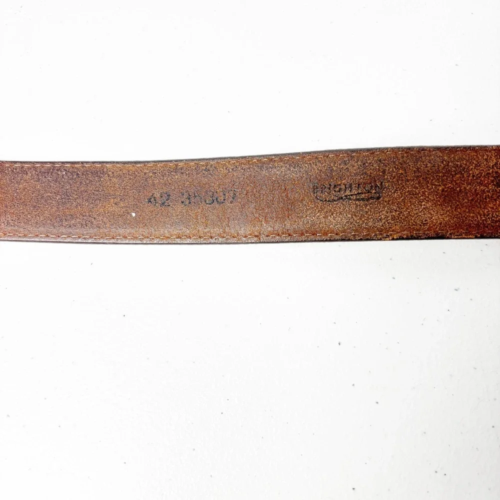 Vtg Brighton Brown Leather Belt Ranger 42 Raised Overlay Brass Western Cowboy
